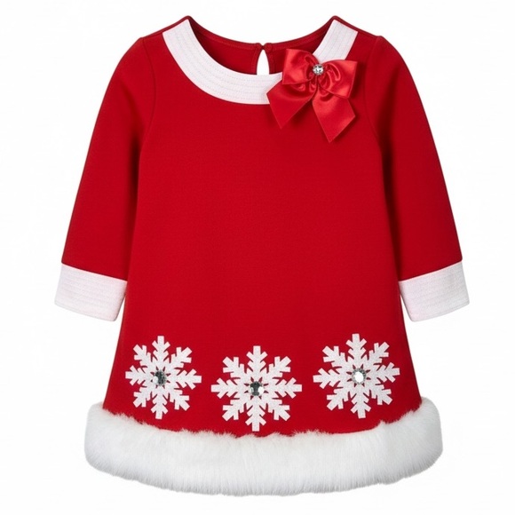 Bonnie Jean Other - Bonnie Jean Girls Red Snowflake Faux Fur Trimmed Holiday Dress‎ Size 3T